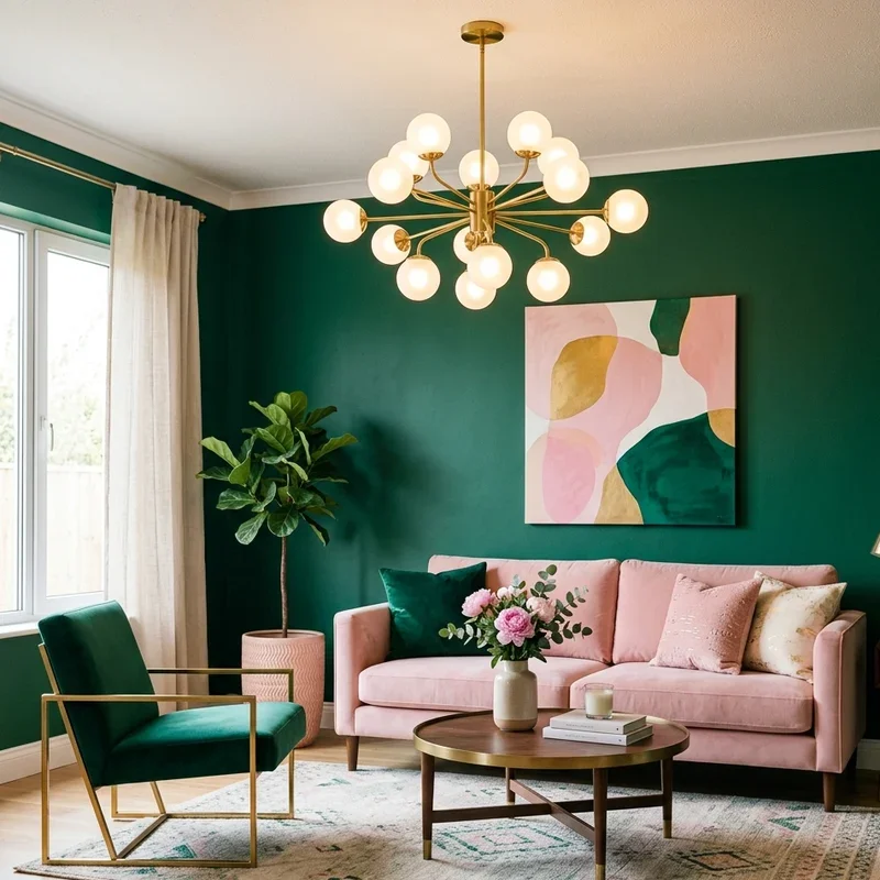 Emerald Green and Pink Living Room Ideas