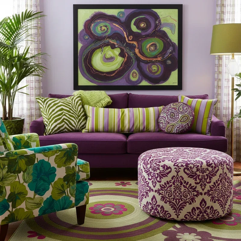 Purple and Green Living Room Ideas