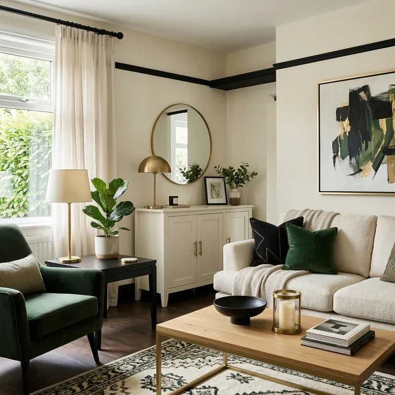 Black Cream and Green Living Room Ideas