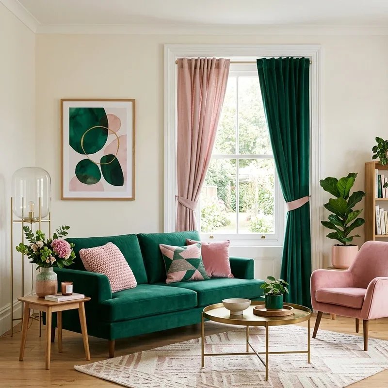 Emerald Green and Pink Living Room Ideas