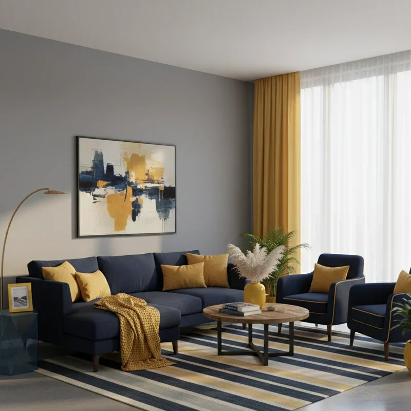 Navy Blue and Yellow Living Room Ideas
