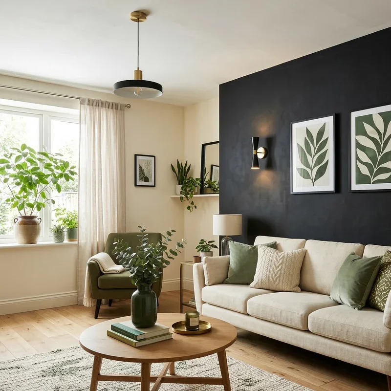Black Cream and Green Living Room Ideas