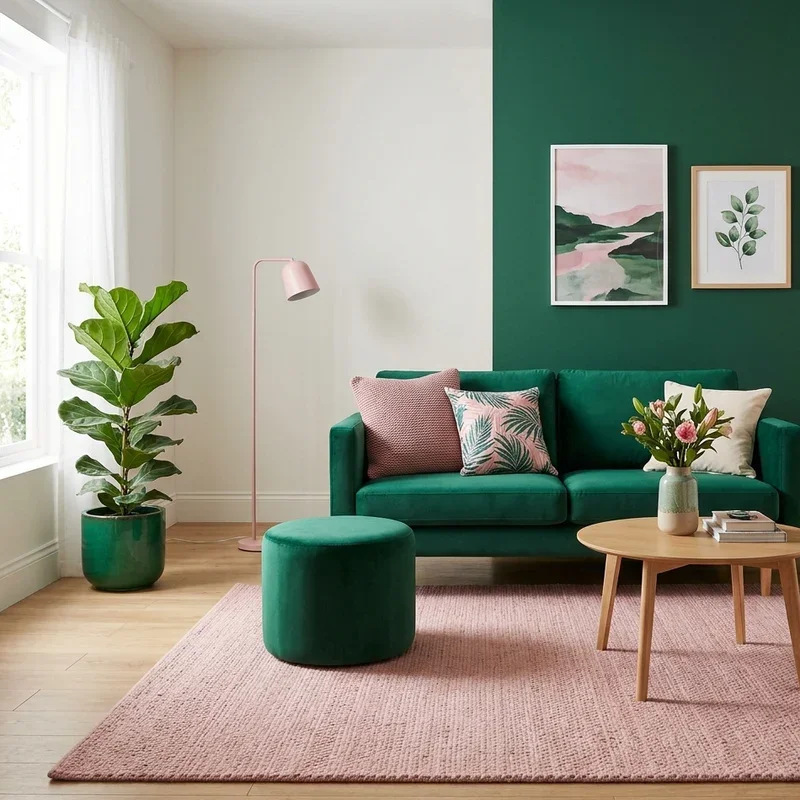 Emerald Green and Pink Living Room Ideas