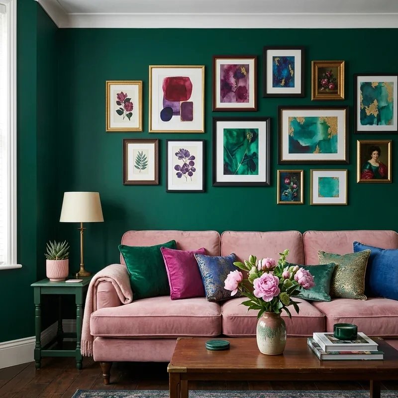 Emerald Green and Pink Living Room Ideas