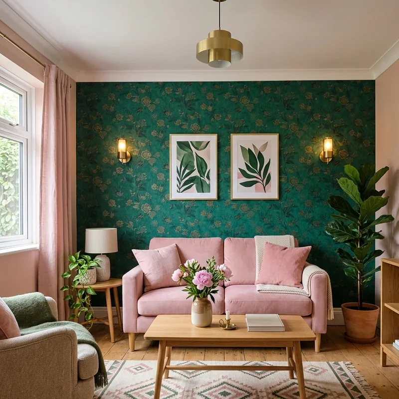 Emerald Green and Pink Living Room Ideas