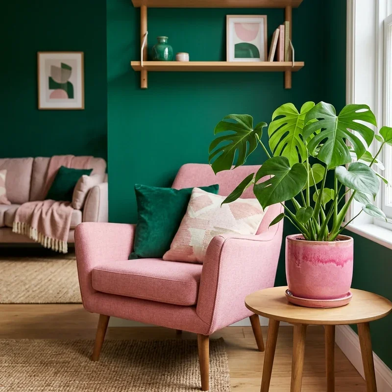 Emerald Green and Pink Living Room Ideas