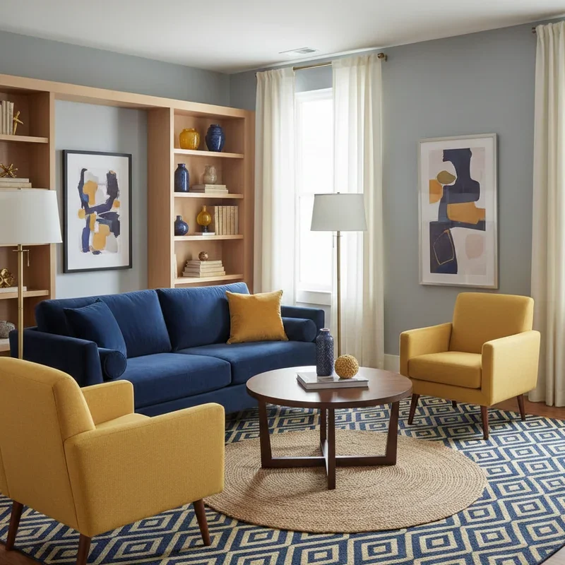 Navy Blue and Yellow Living Room Ideas
