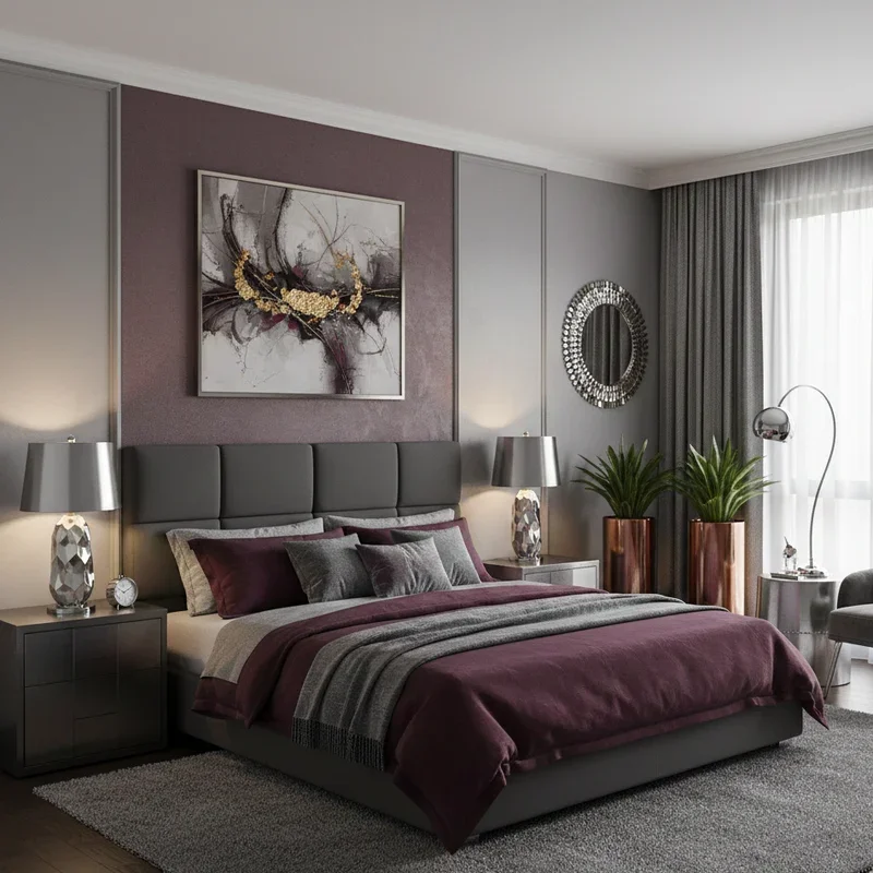 Burgundy and Grey Bedroom Ideas