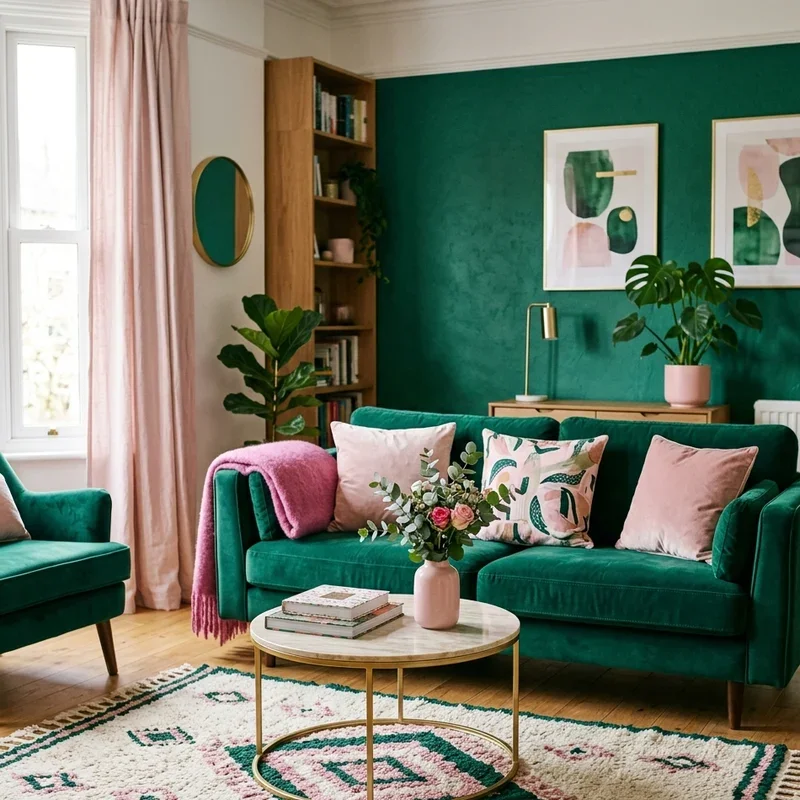Emerald Green and Pink Living Room Ideas