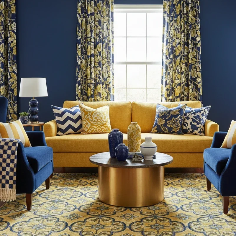 Navy Blue and Yellow Living Room Ideas