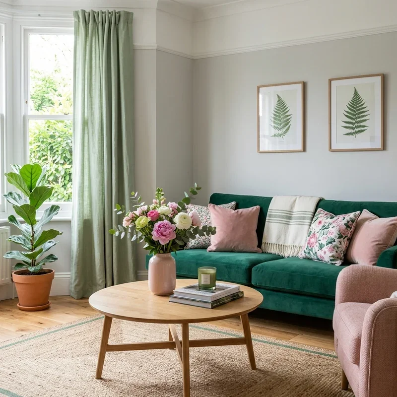 Emerald Green and Pink Living Room Ideas
