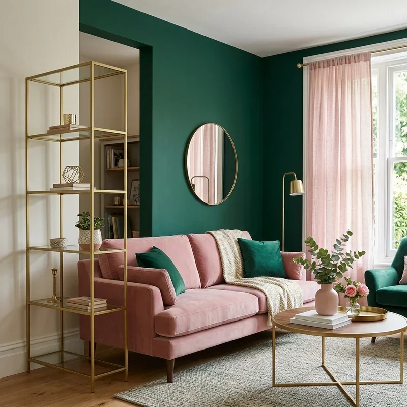Emerald Green and Pink Living Room Ideas