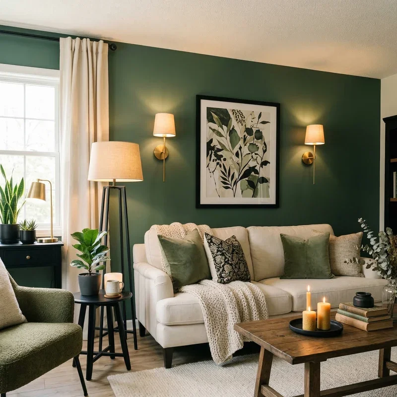 Black Cream and Green Living Room Ideas