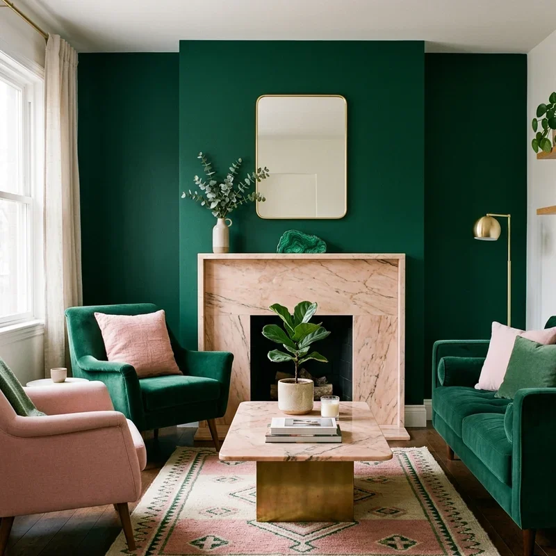 Emerald Green and Pink Living Room Ideas
