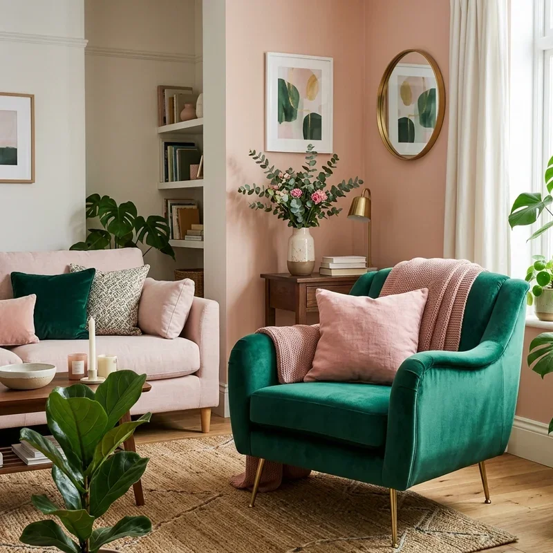 Emerald Green and Pink Living Room Ideas