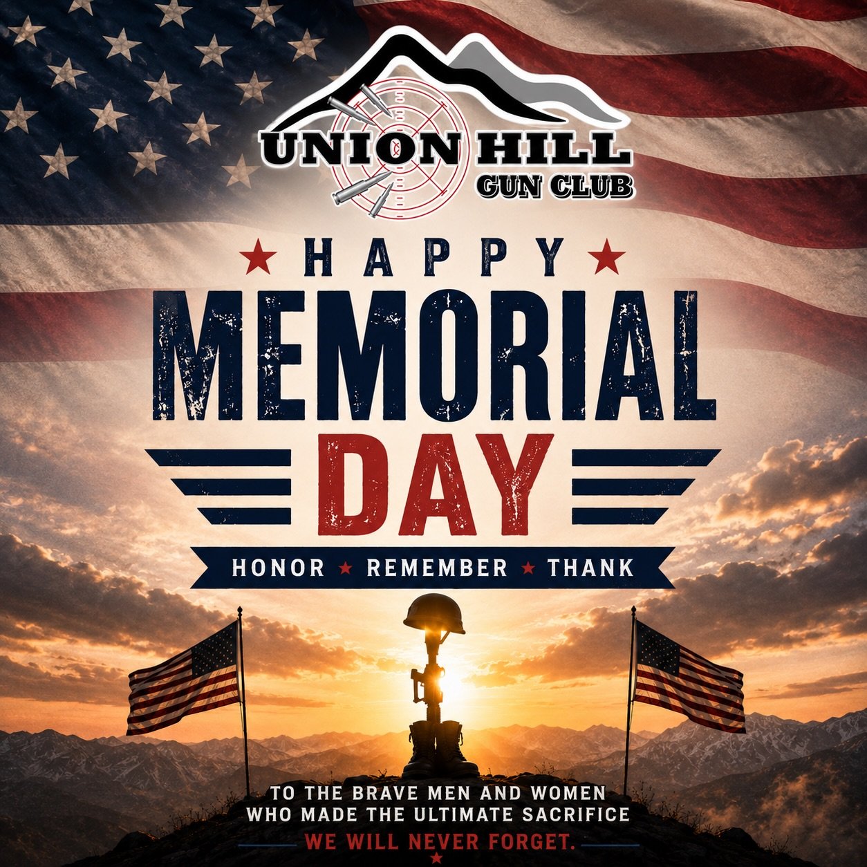 🇺🇸 From all of us at Union Hill Gun Club &mdash; today we remember and honor the heroes who gave everything for our country. We are forever grateful for their sacrifice. Wishing everyone a safe Memorial Day weekend. ❤️🤍💙 #memorialday #honor #reme