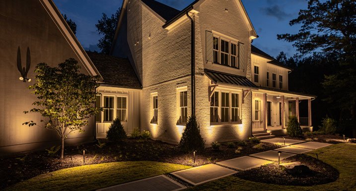 Architectural outdoor lighting highlighting home exterior