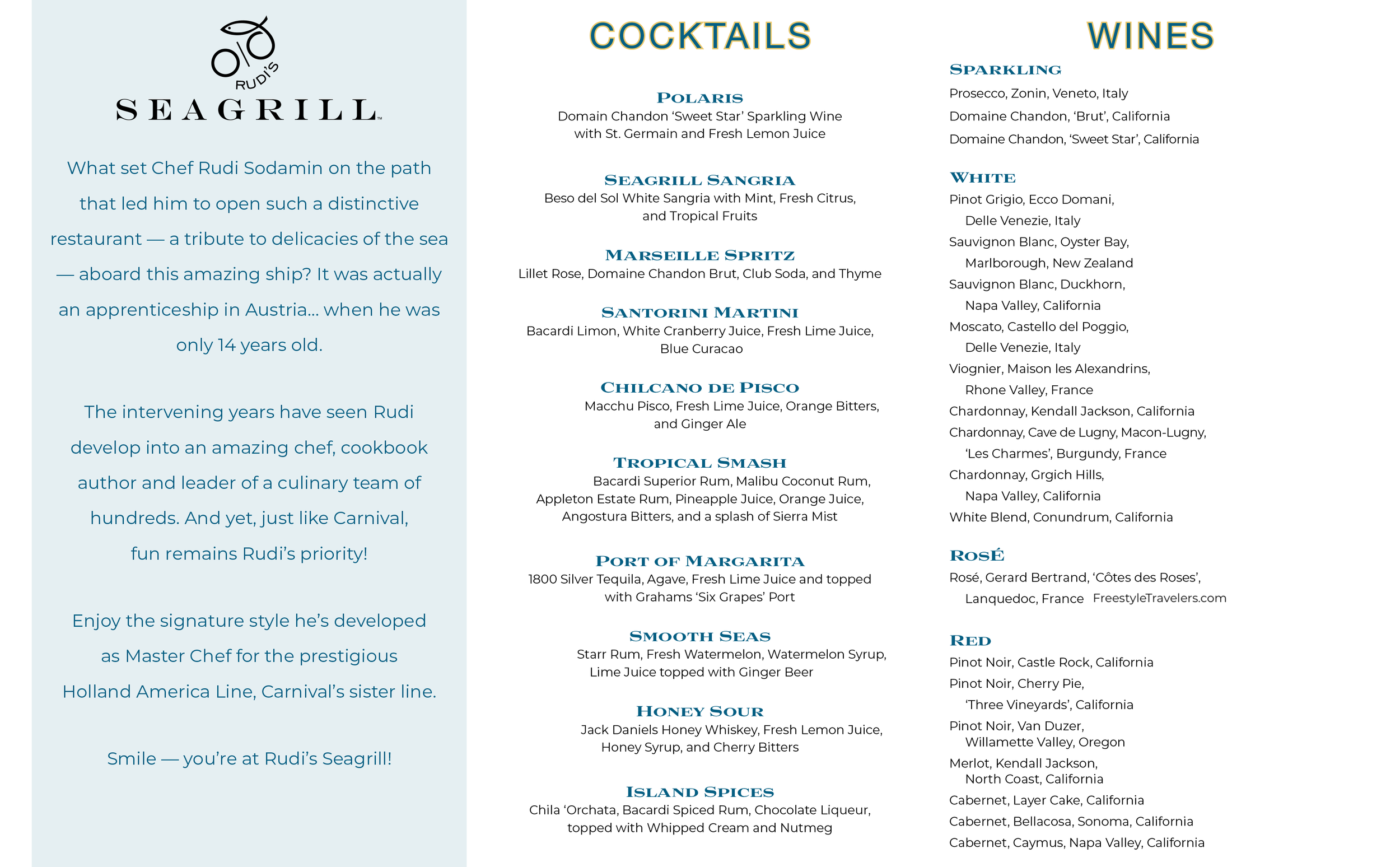 Dr Rudis Menu Rudi’s Seagrill PDF Menu, Prices, & Info - Carnival Cruise Line — The ...