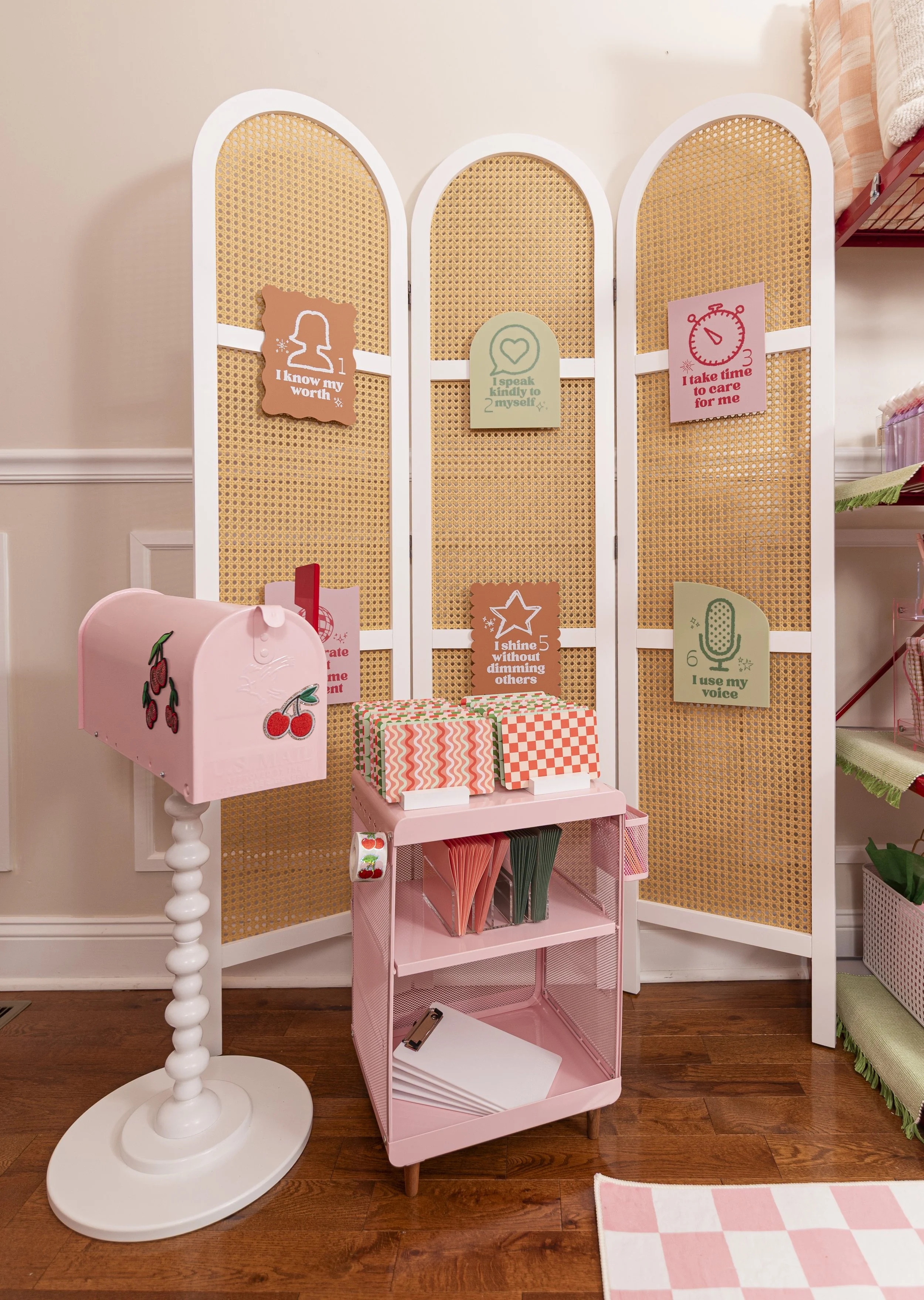 Affirmation Station: Reflection Notecards, Cheri Grams, and Pink Post Mailbox