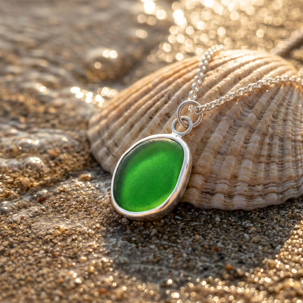 A Sea Glass Pendant Green on shell.png