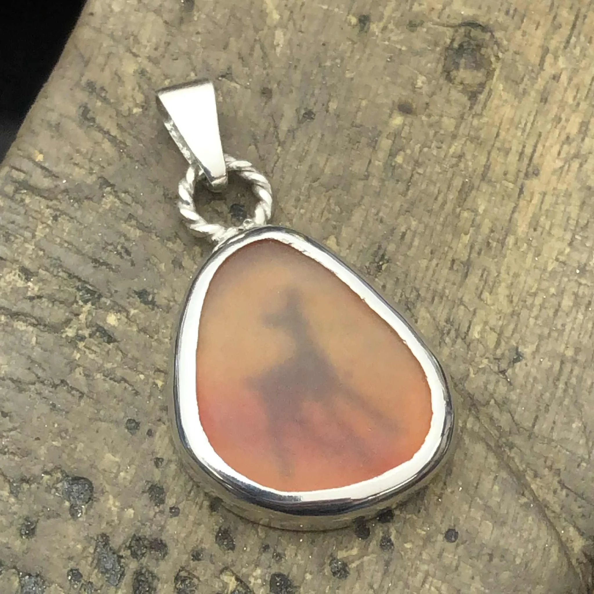 Deer Fawn Peach Van Gogh Sea Glass Pendant