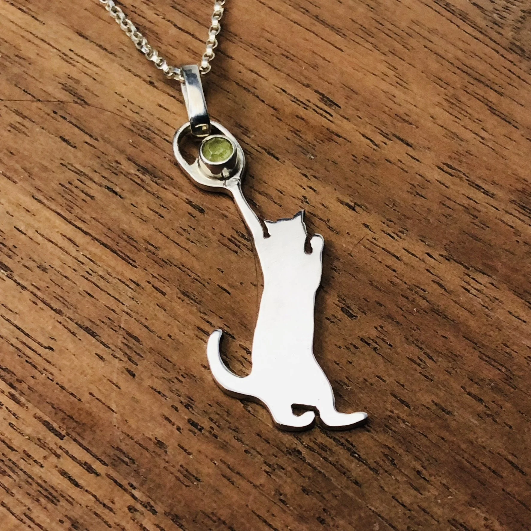 Cat Uranium Glass Gemstone and Sterling Silver Pendant