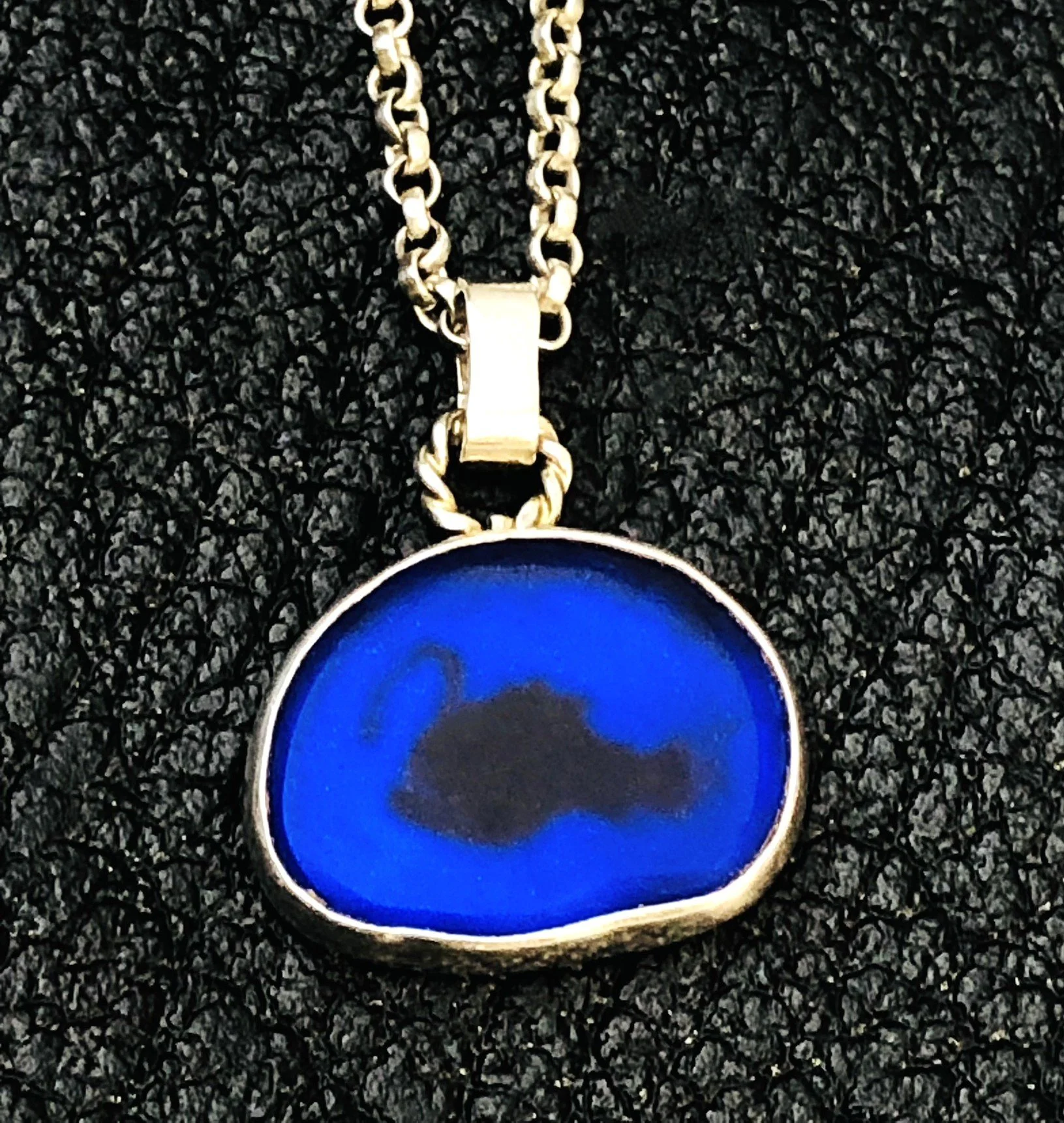 Angler Fish Blue Van Gogh Sea Glass Pendant 25P