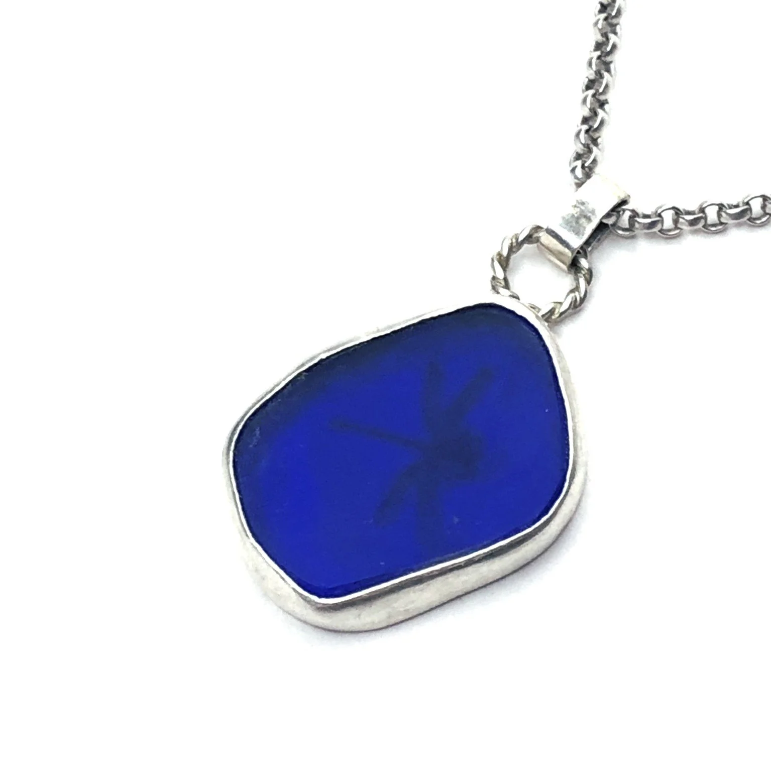 Dragonfly Blue Van Gogh Sea Glass Pendant 25F
