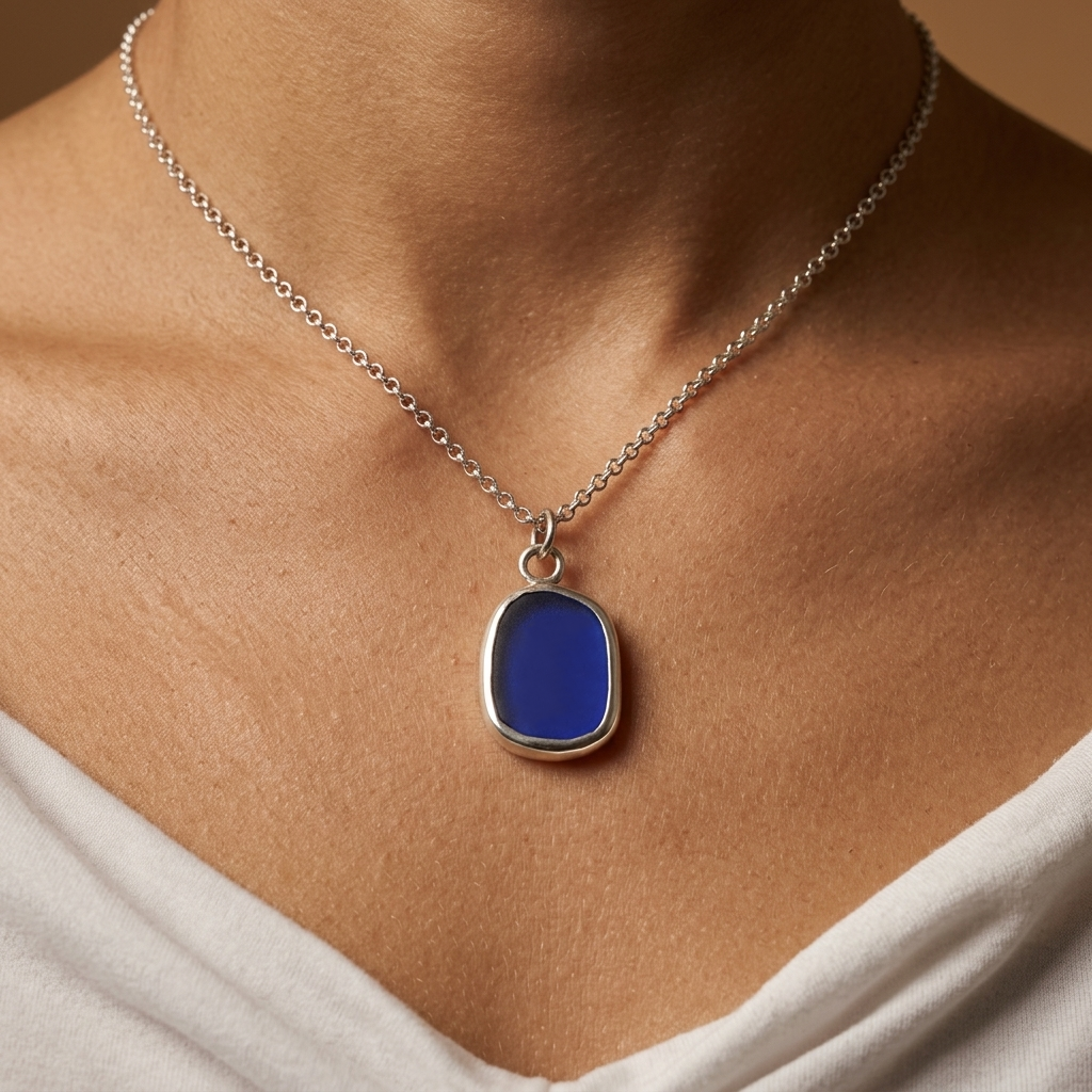 A Sea Glass Pendant Blue On Model.png