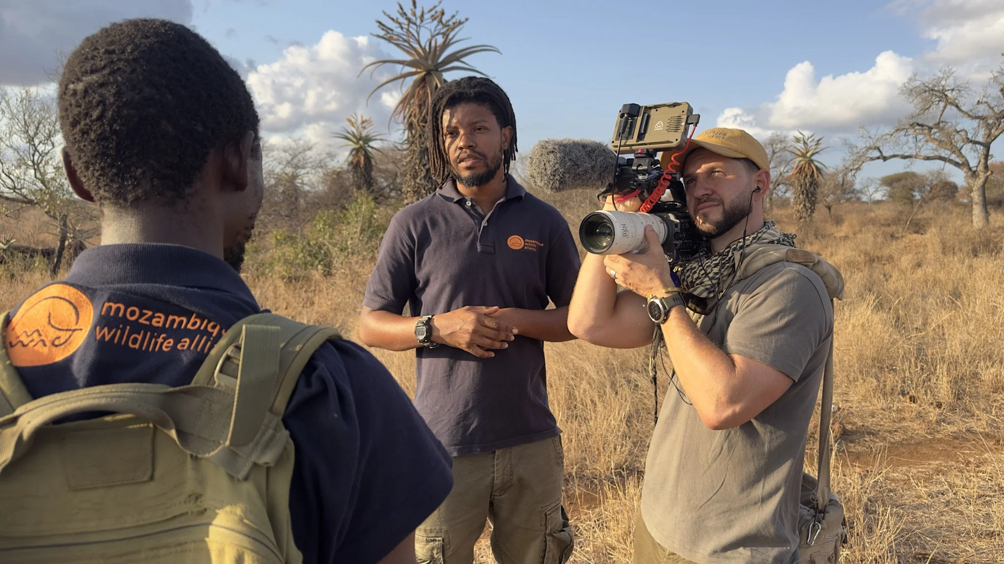 Matt Blair on location filming the Mozambique Wildlife Alliance team members in the field using DZOFilm lenses.
