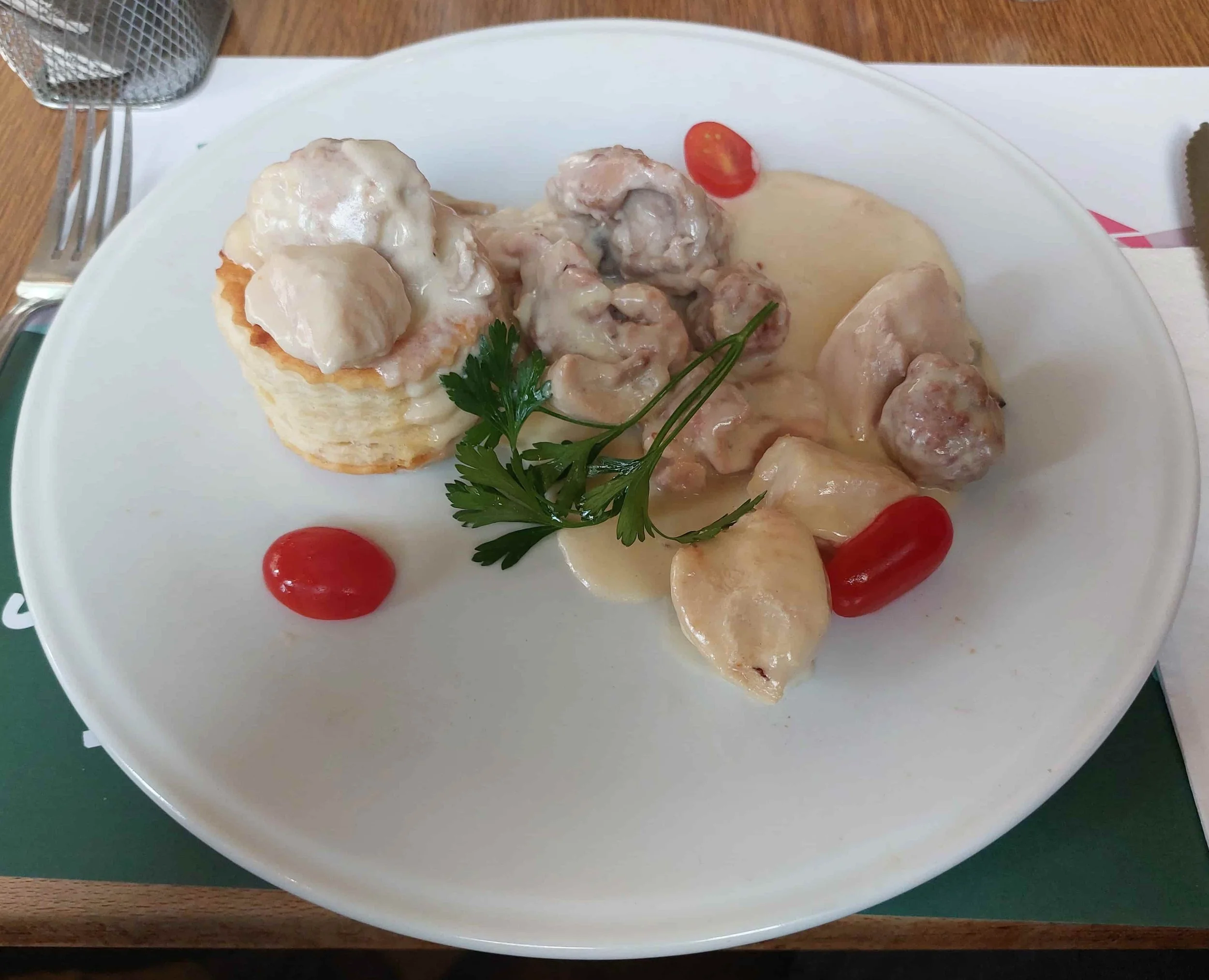 Vol-au-vent – traditional Belgian puff pastry filled with creamy chicken and mushroom sauce