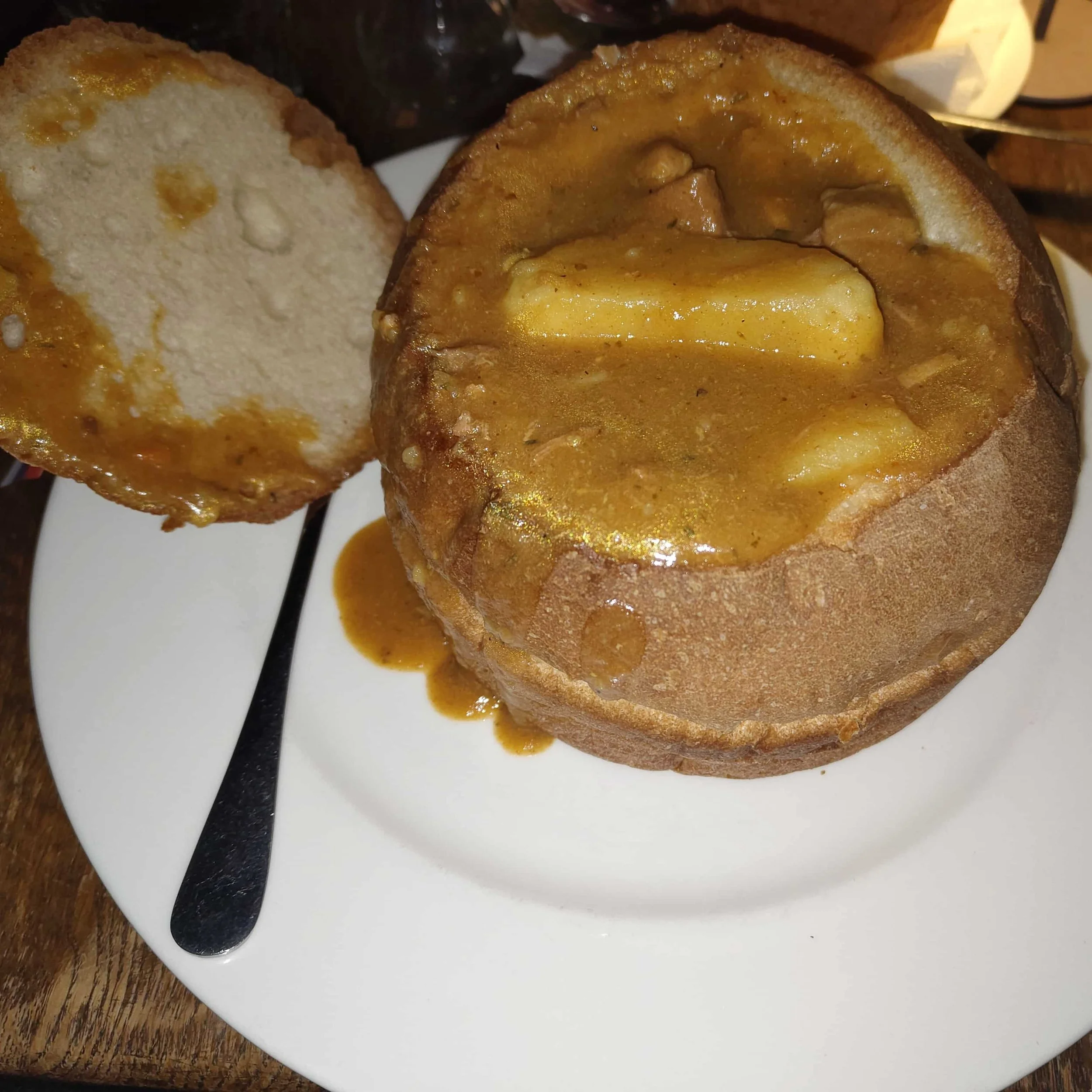 Bograč – Slovenian meat and potato stew served in a bread bowl