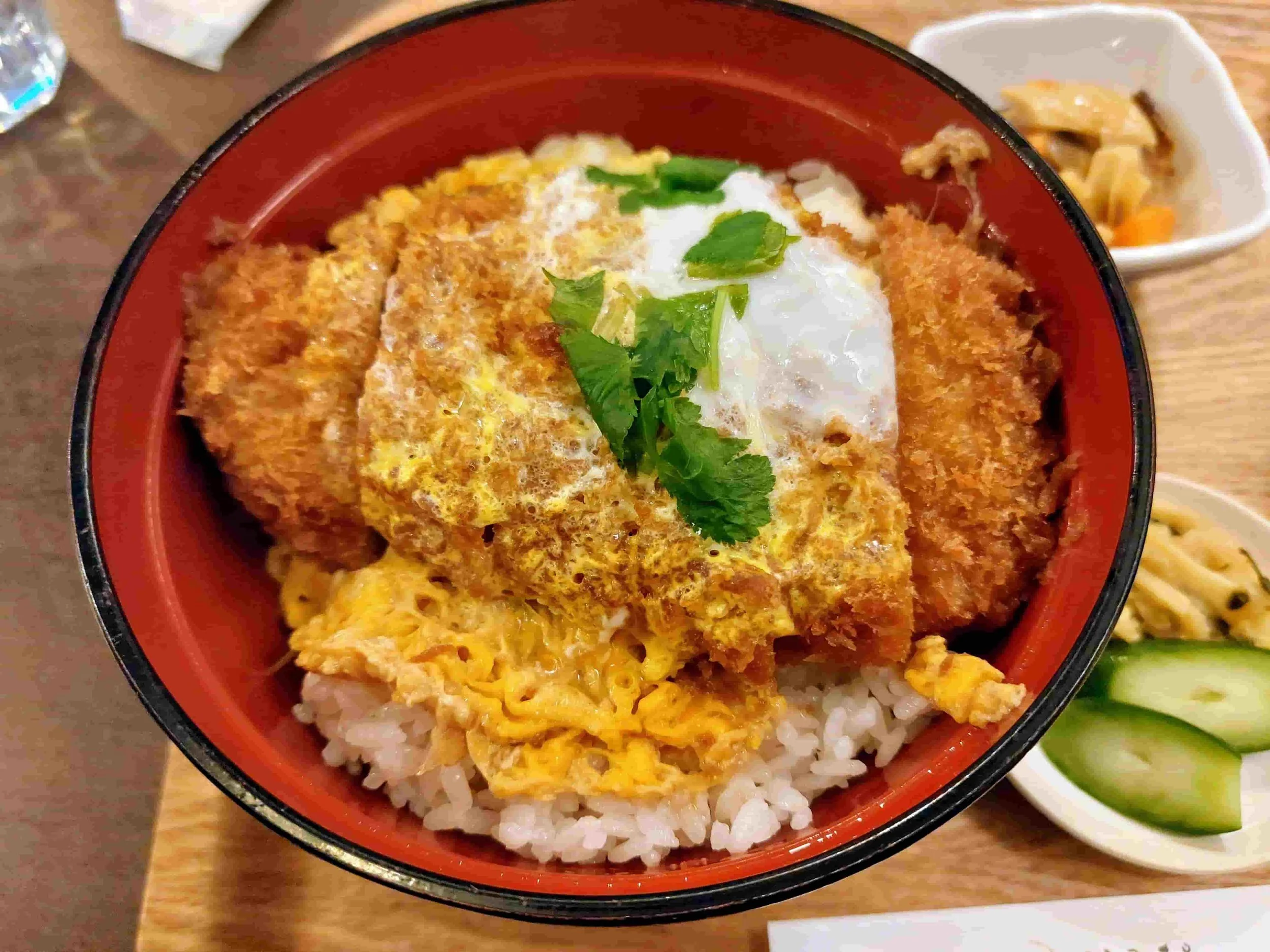 Japanese katsudon – breaded pork cutlet served over steamed rice with egg.