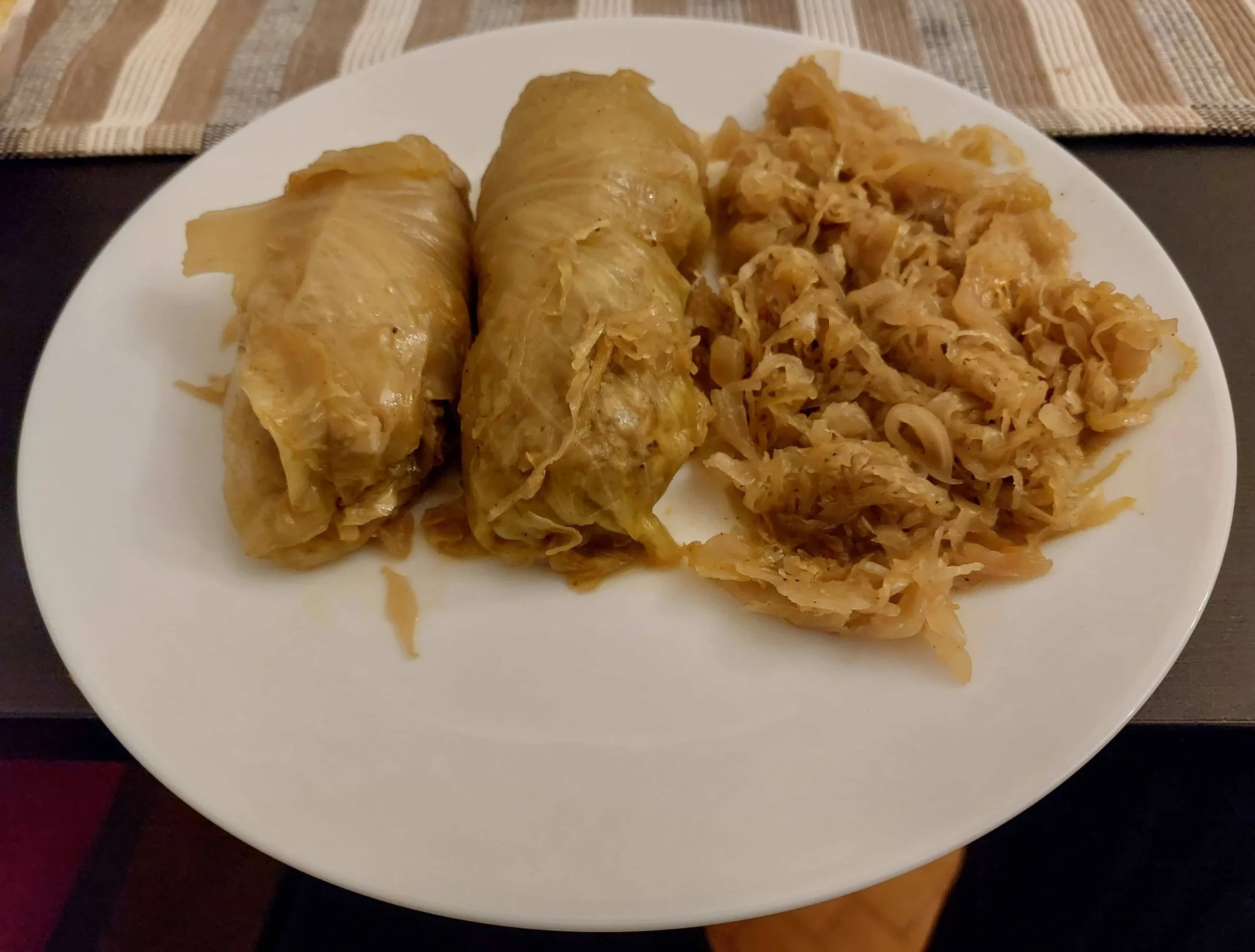 Plated sarma, traditional Croatian stuffed cabbage rolls with minced meat and rice