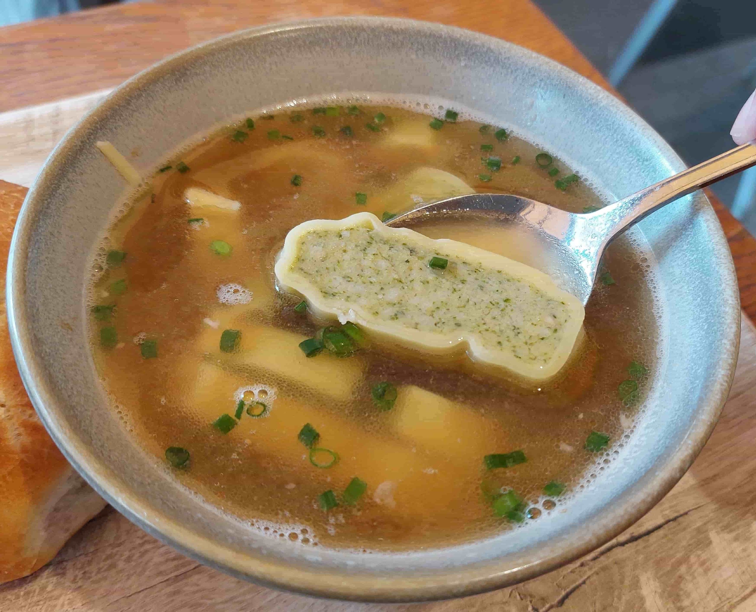 German Maultaschen Swabian stuffed pasta dumplings served in broth