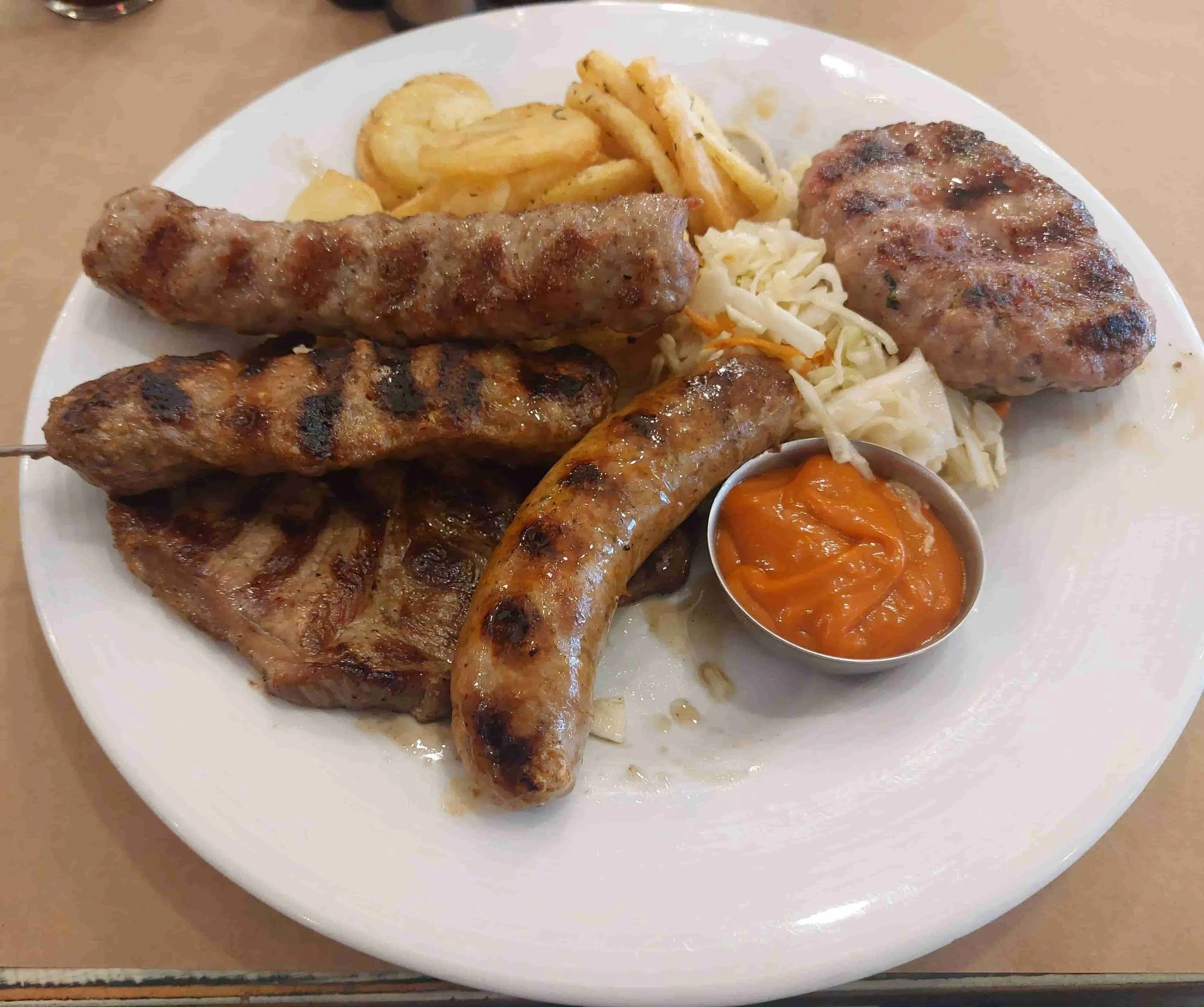 Bulgarian meshana Skara mixed grilled meats with sausages and skewers