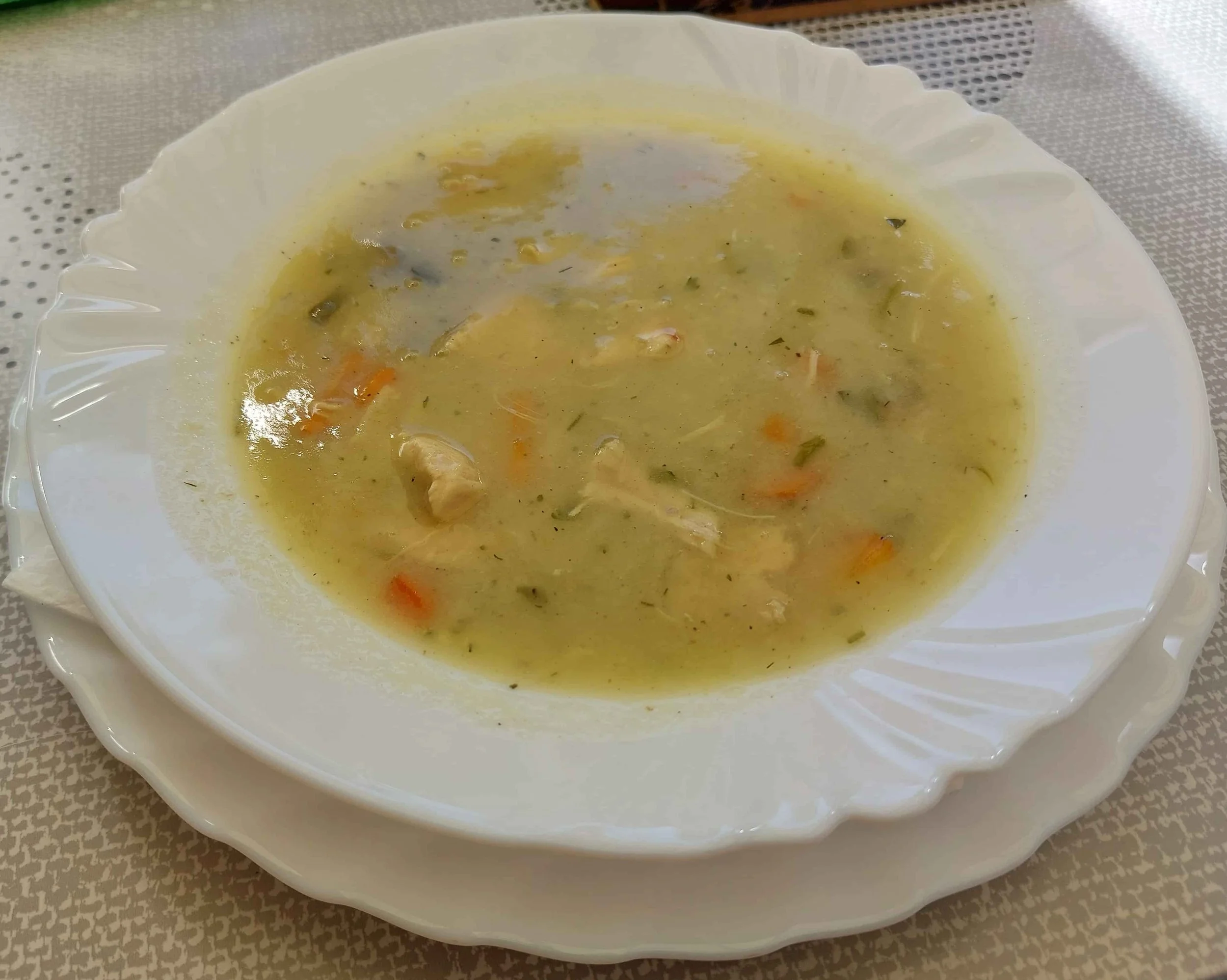 Traditional Bosnian begova čorba chicken and vegetable soup