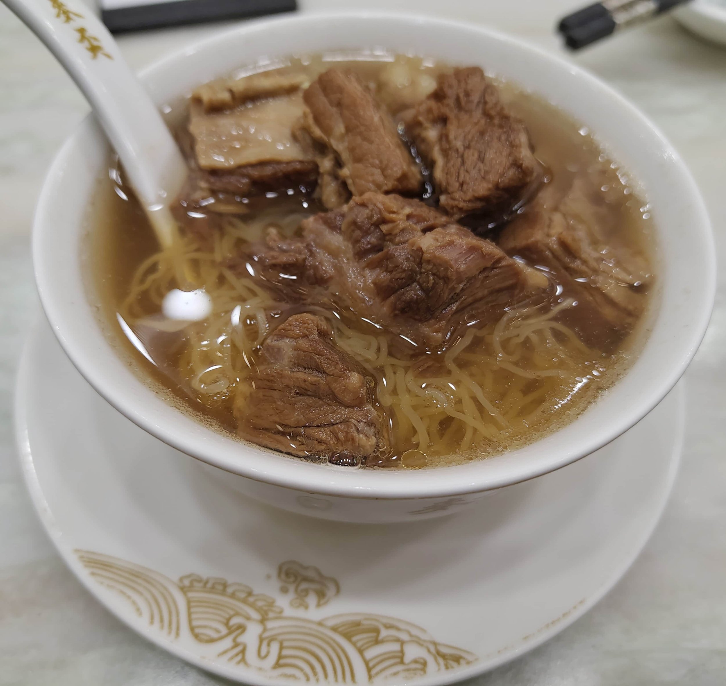 Hong Kong beef brisket noodles – tender braised beef brisket served with noodles in a savoury broth