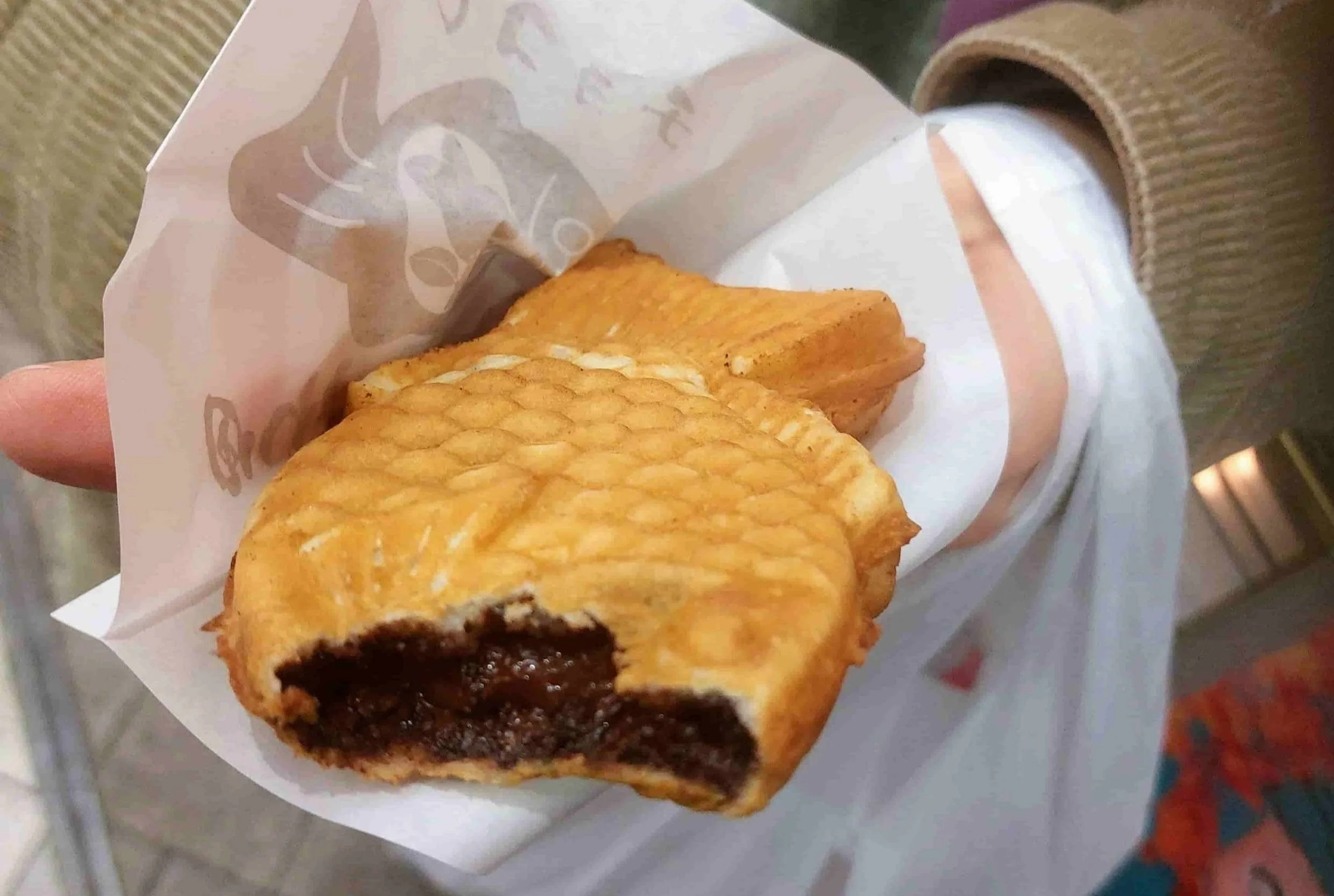Chocolate-filled taiyaki, Japanese fish-shaped pastry with sweet chocolate inside