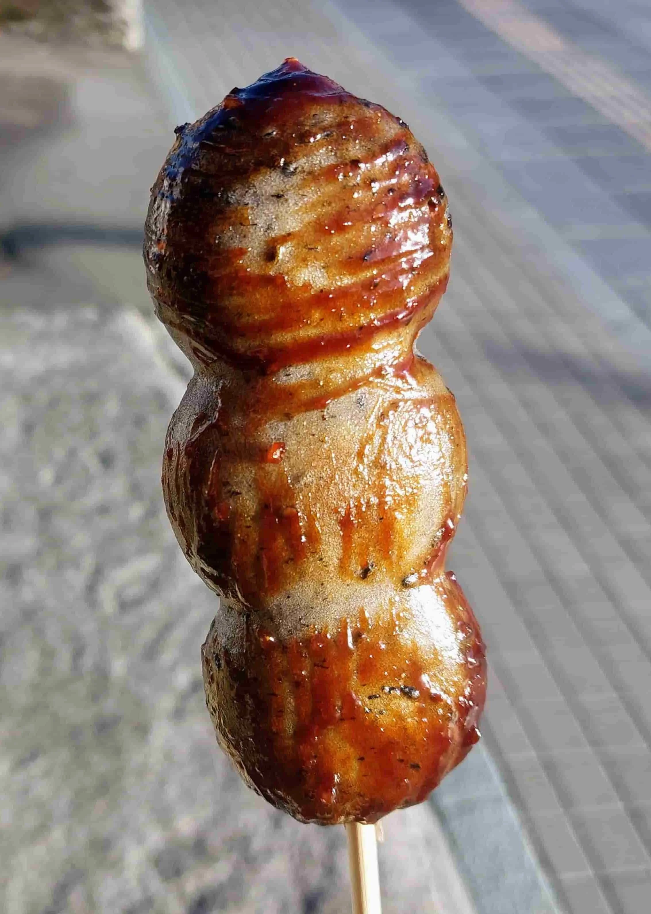 Skewered dango rice dumplings glazed with sweet soy sauce