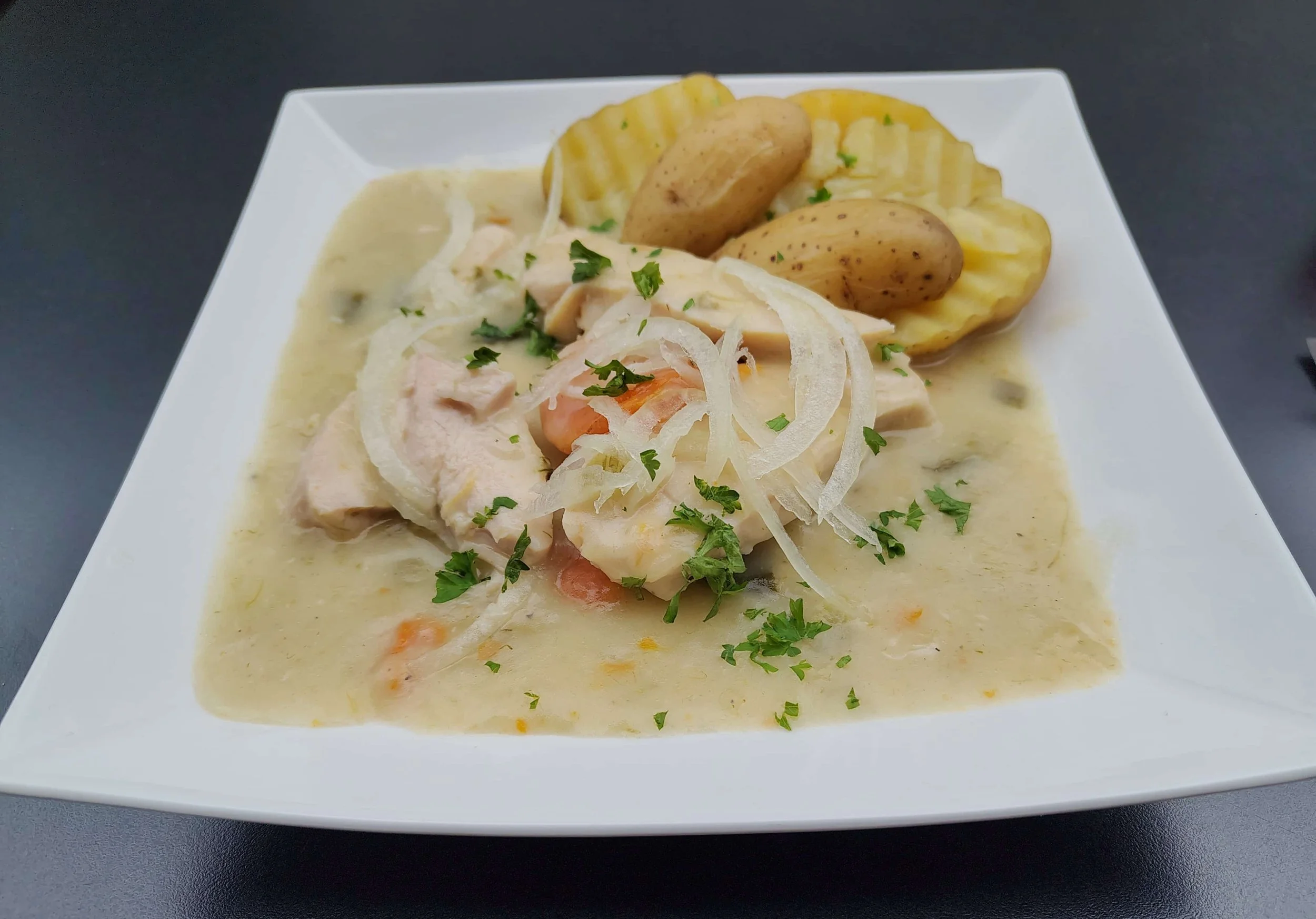 Chicken waterzooi – traditional Belgian chicken stew with potatoes and vegetables