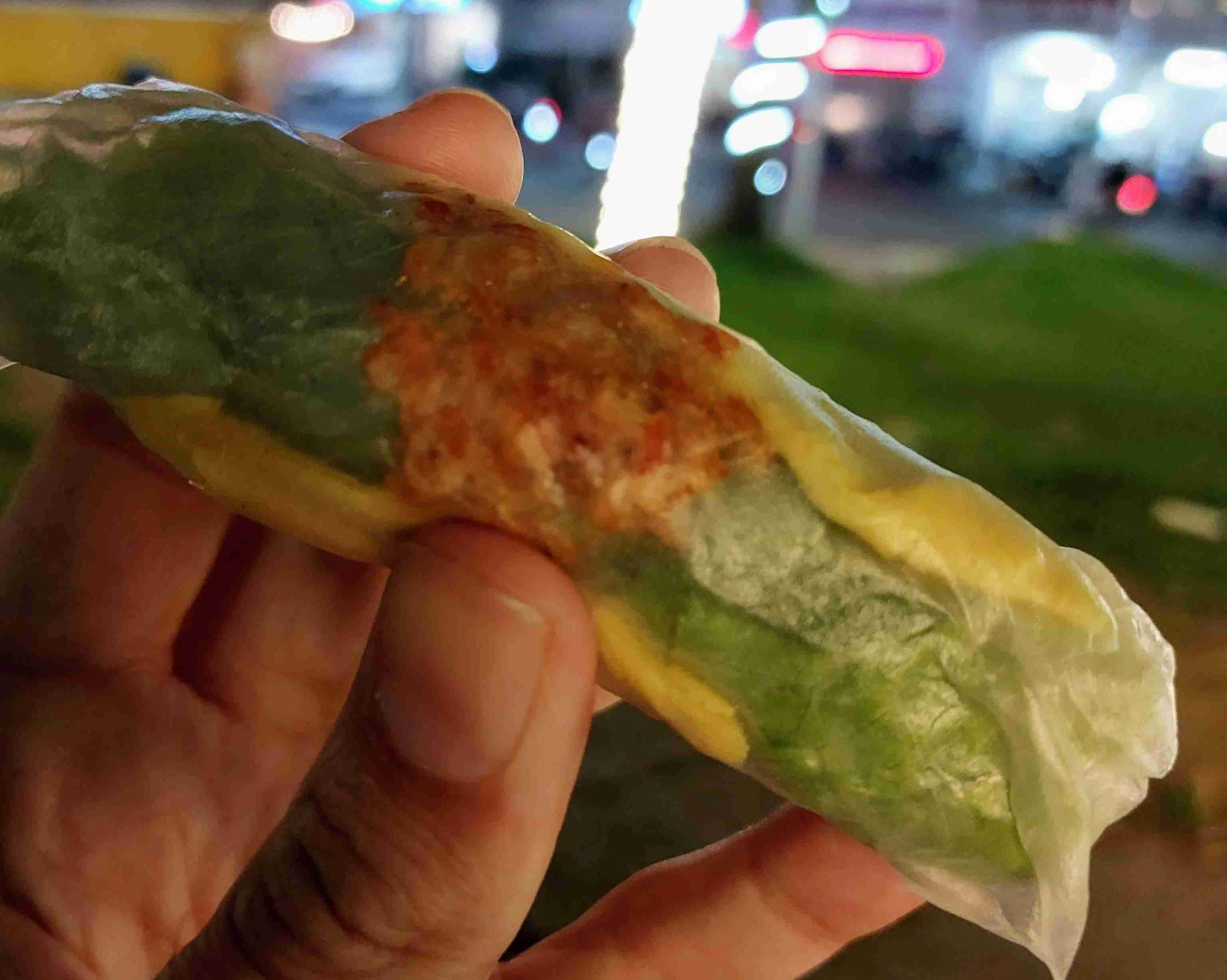 Bò Bía – Vietnamese fresh spring rolls filled with jicama, carrot, egg, Chinese sausage, and herbs.