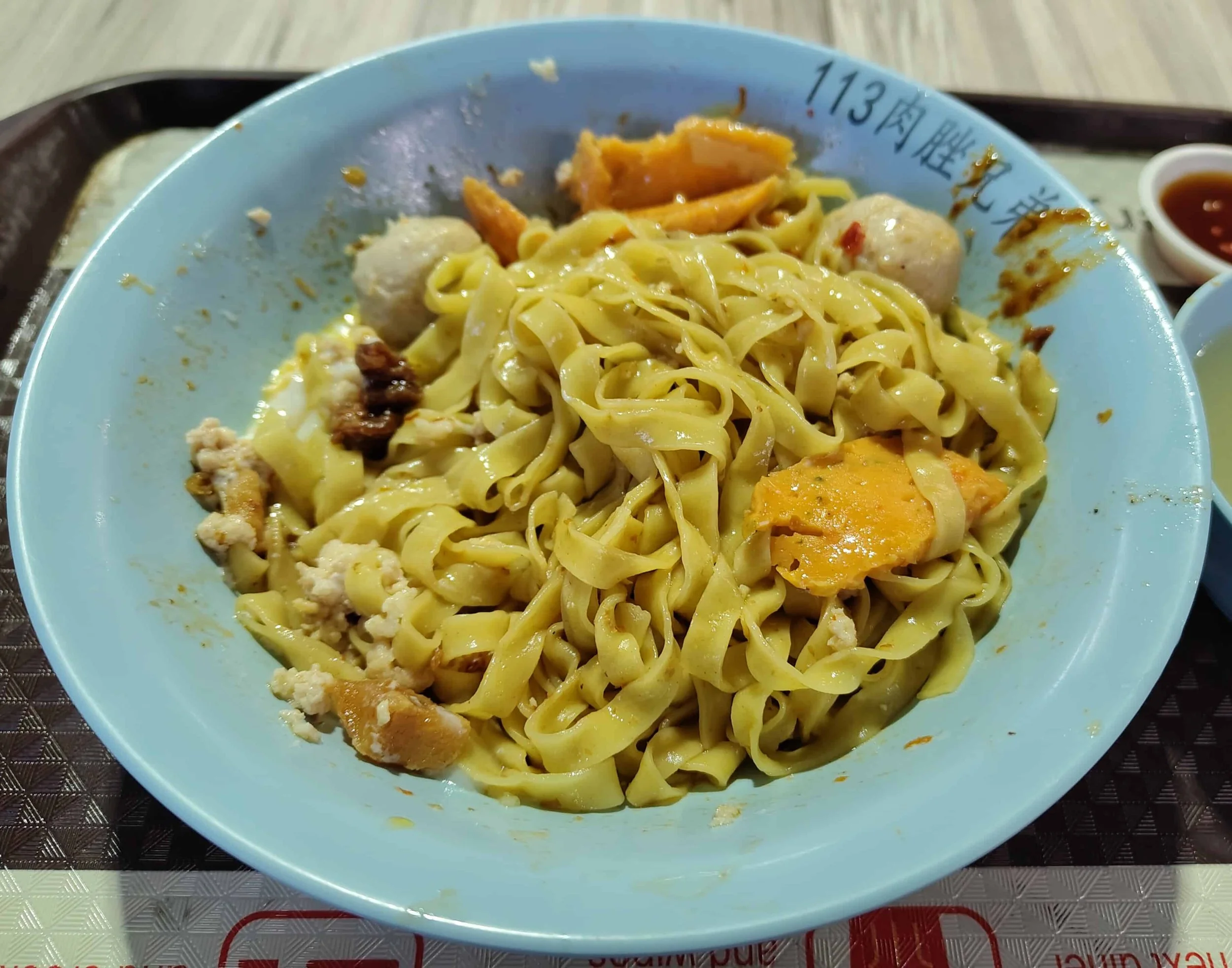 Singapore bak chor mee – minced pork noodles with mushrooms, pork slices, and vinegar sauce