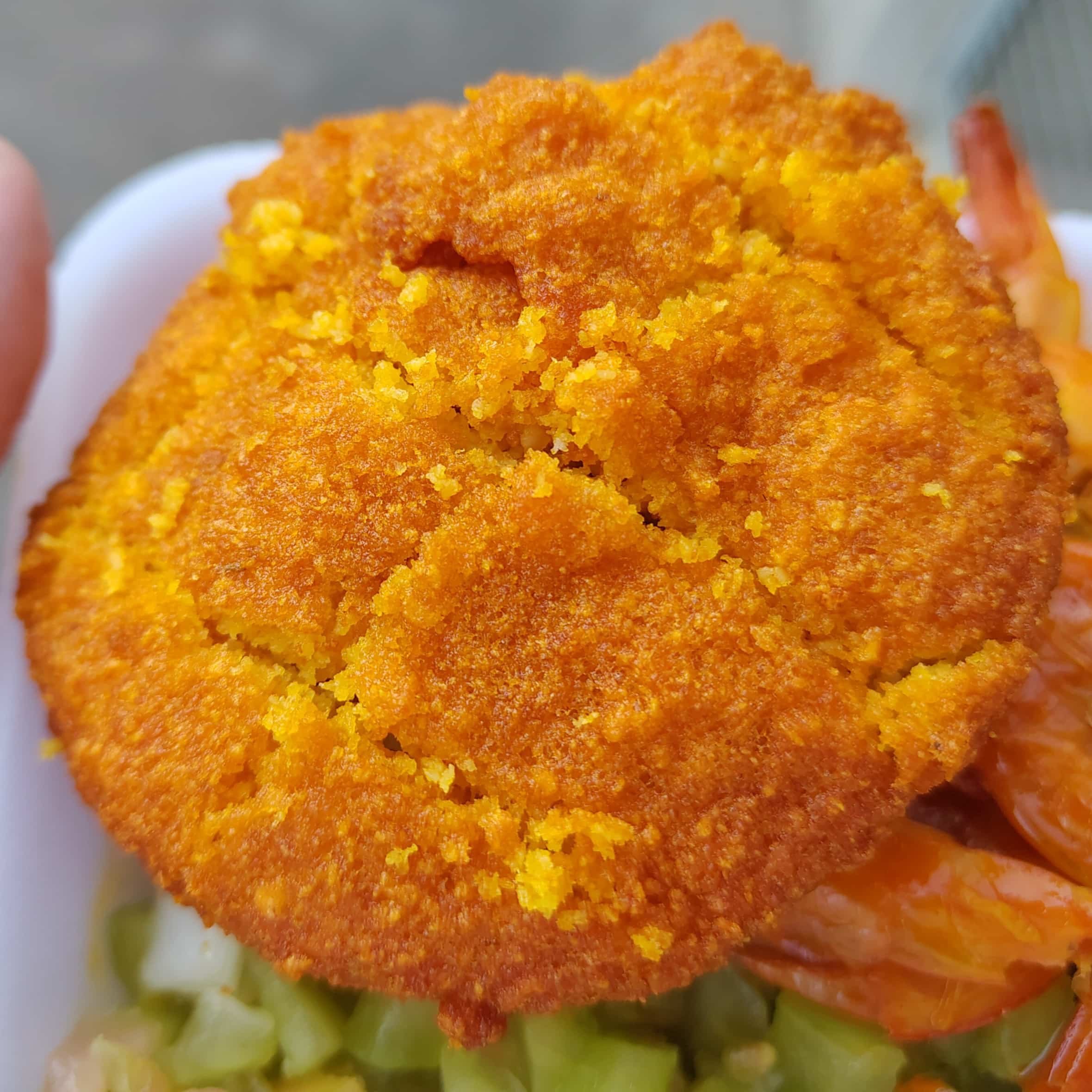 Traditional Brazilian acarajé, a fried black-eyed pea fritter