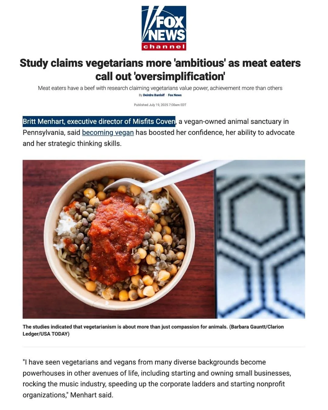 Thanks to Fox News for including our founder’s insight on a new veg study 