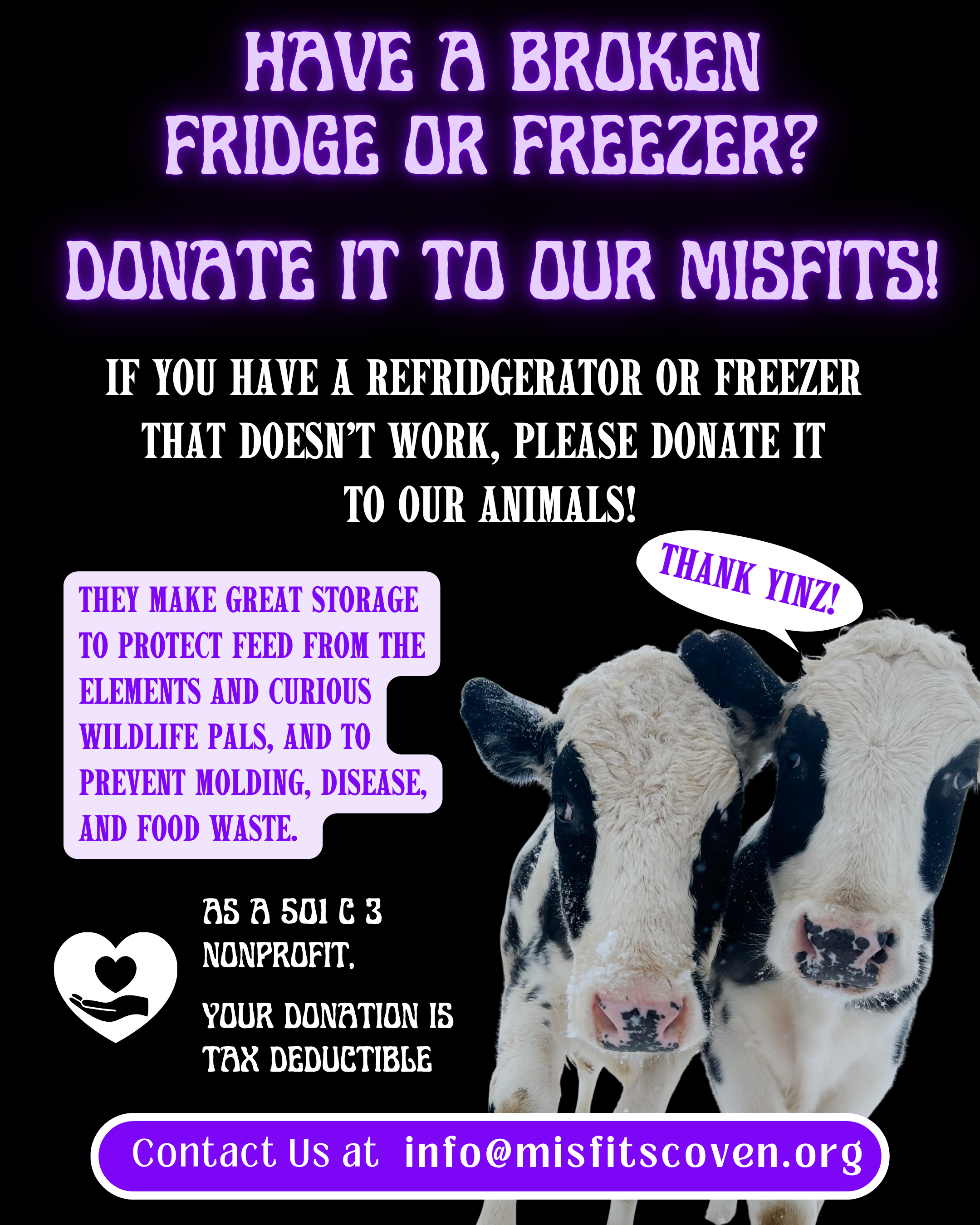 Have a broken freezer or fridge? Donate it to our Misfits!
