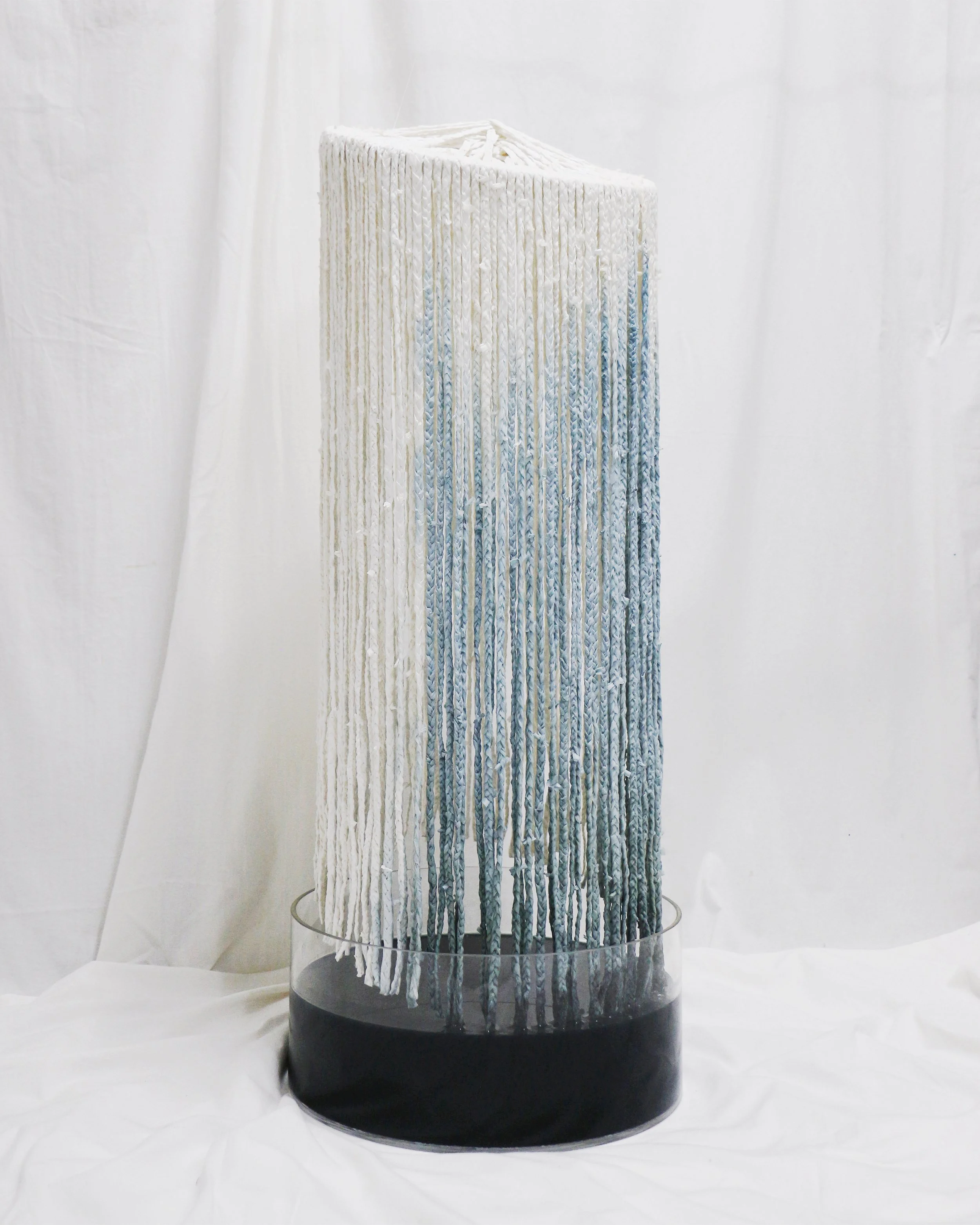 Imbalance, 2023, Watercolor-dyed paper, acrylic box, 14 x 14 x 38 in