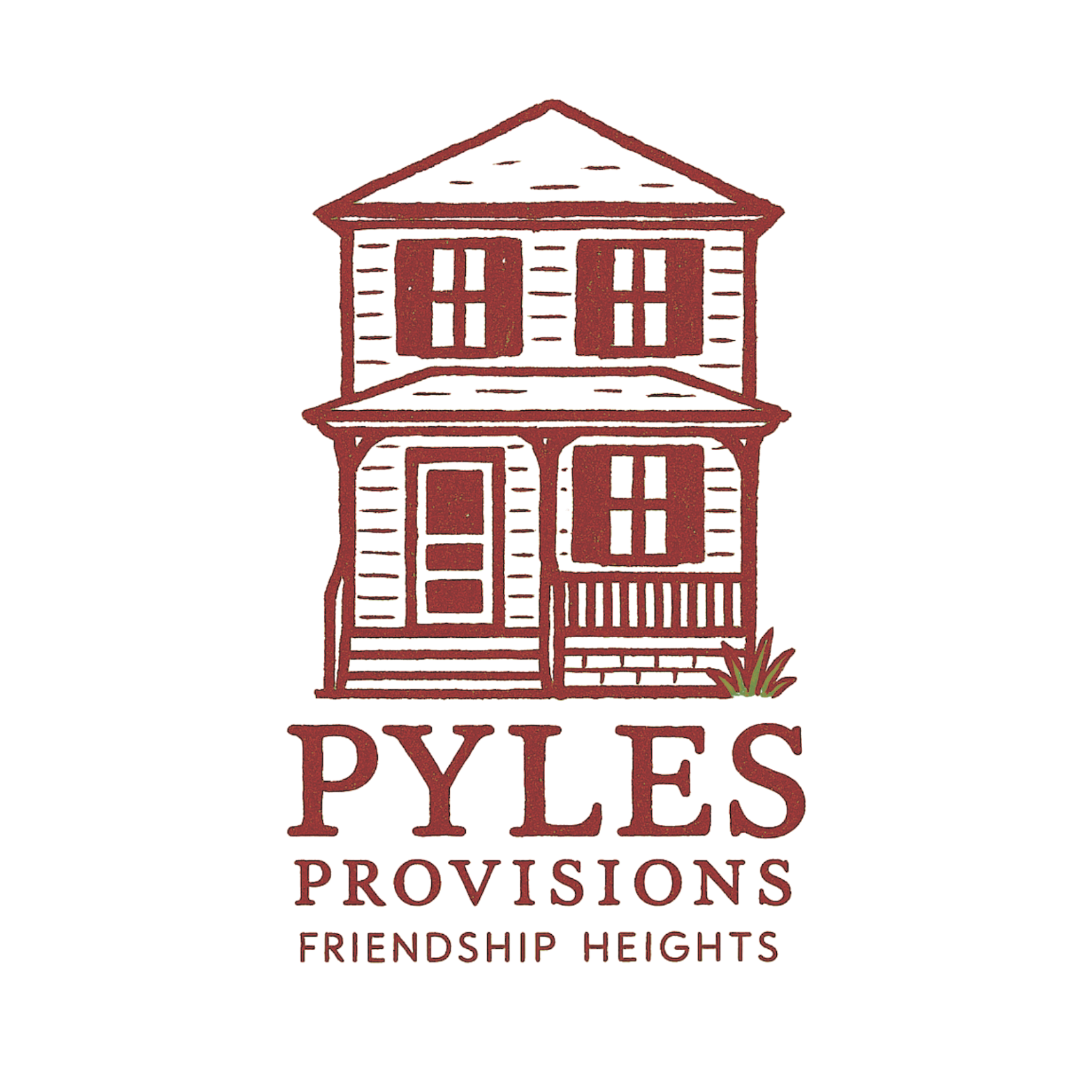 Logo for Pyles Provisions, Friendship Heights, featuring a red outline drawing of a two-story house with a porch, above the text 'PYLES PROVISIONS' and 'FRIENDSHIP HEIGHTS'.