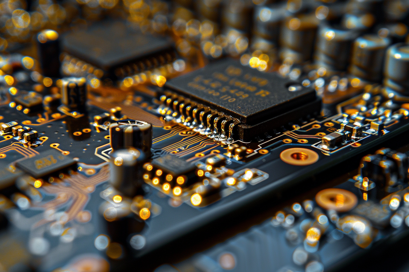 Radiation-hardened satellite electronics showing iridium-rhodium contact points and high-temperature interconnects with total ionizing dose tolerance specifications