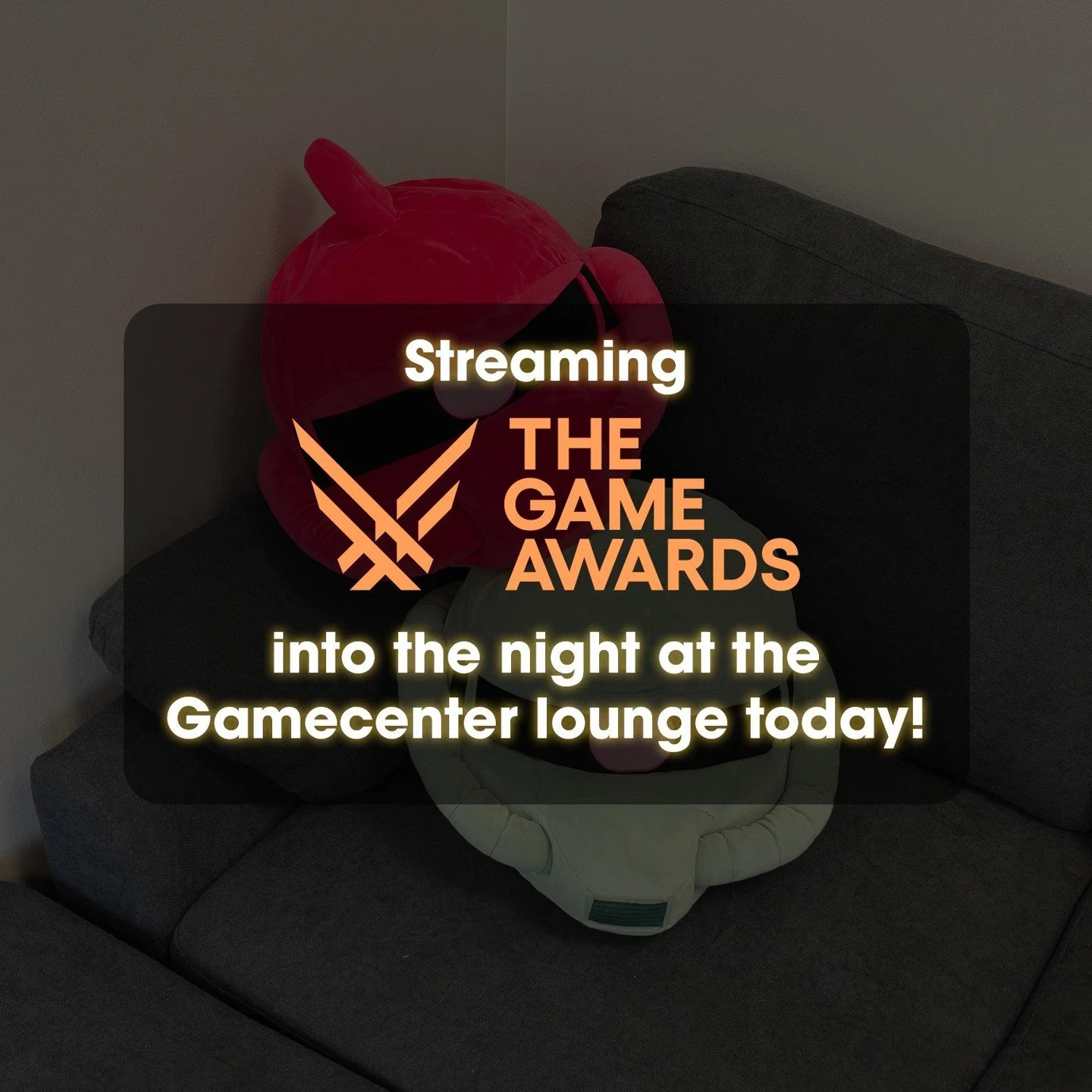 Come chill with our Zaku plushies as we stream The Game Awards in the Gamecenter lounge tonight! We'll be open from 5pm today, just in time for the main show!!